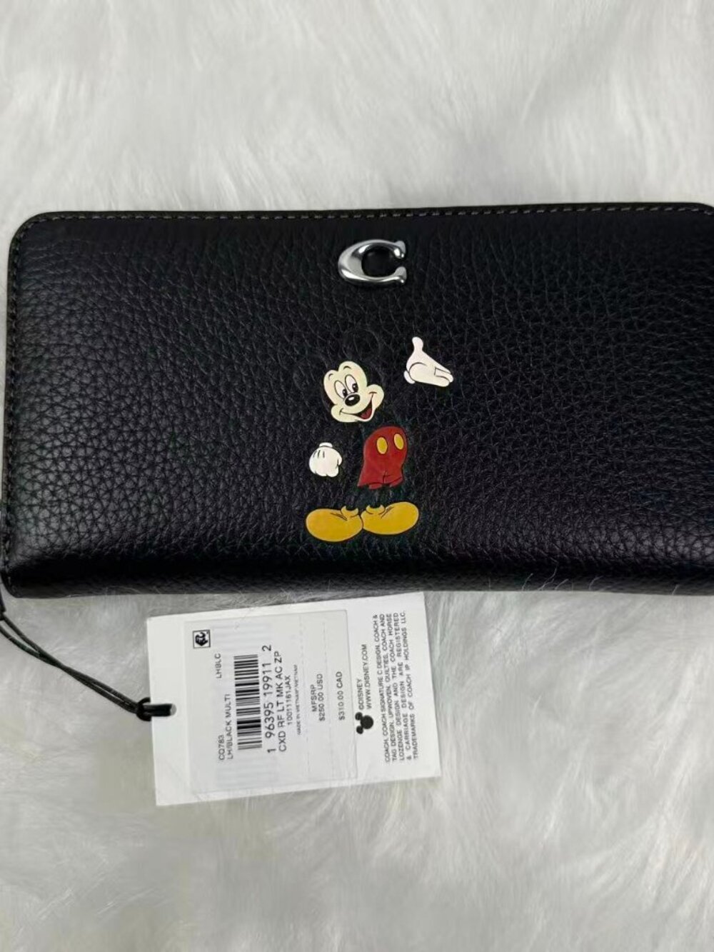 Disney X Coach Essential Accordion Zip Wallet In Leather Black CQ783 Mickey NWT